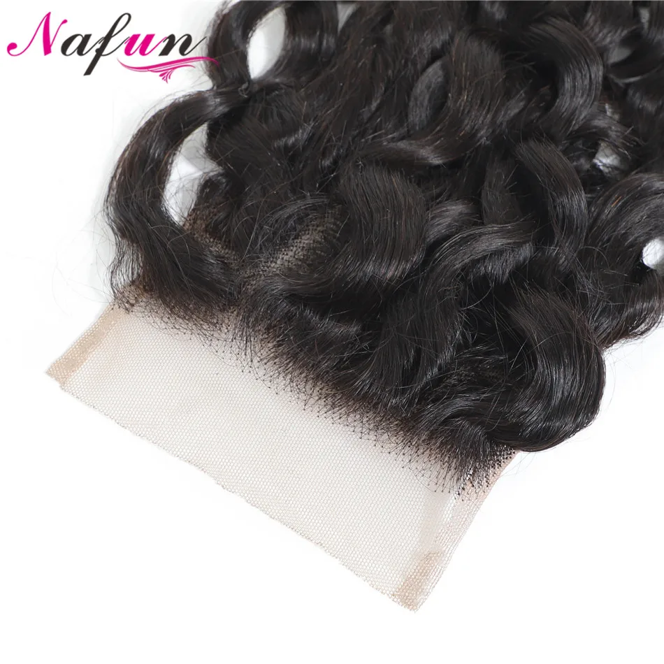 Nafun Water Wave Lace Closure Peruvian Human Hair 4x4 Free/Middle/Three Part Non Remy Swiss | Шиньоны и парики