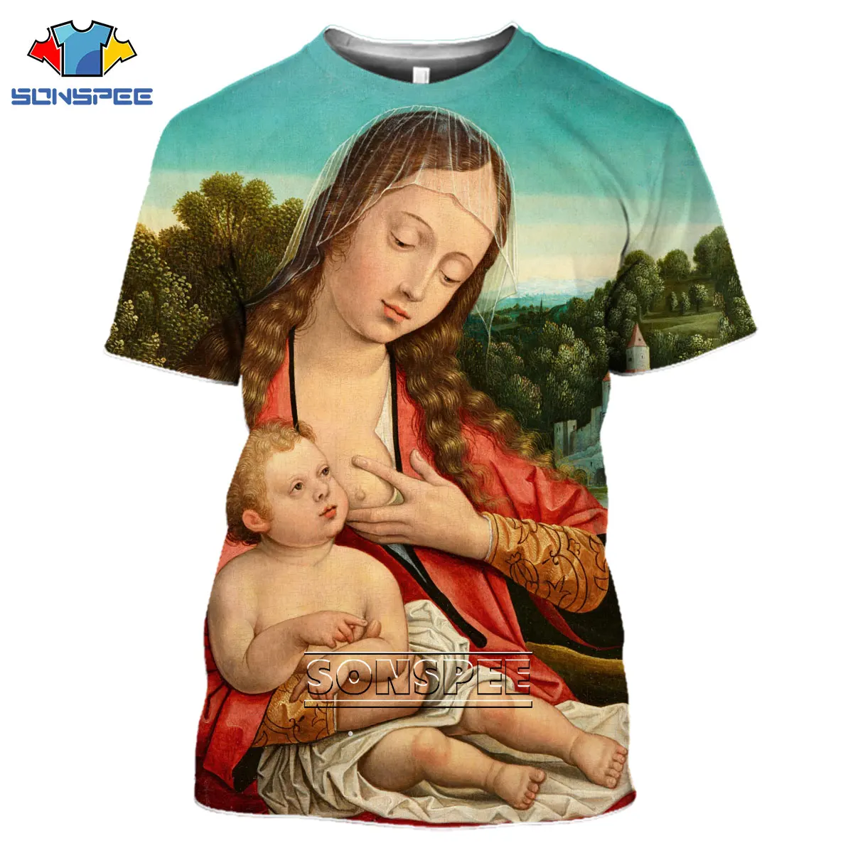 LIASOSO 3D Guadalupe Virgin Mary Catholic Print T-shirt Summer O-neck Fashion Casual Short Sleeve Harajuku Style Clothing Top