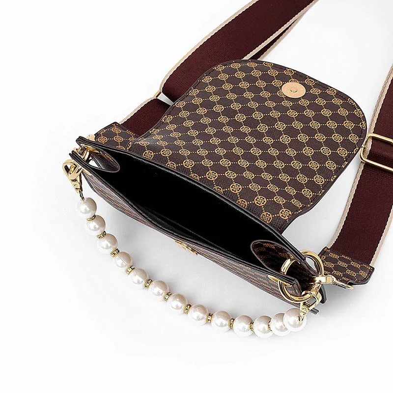 

Fashion Print Small Square Bag for Women Luxury Pearl Handbag High Quality Leather Shoulder Bag Designer Crossbody Bag Purse