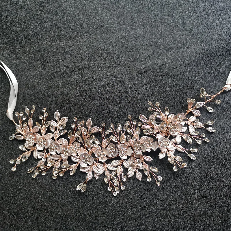 SLBRIDAL ручная работа серебряный цвет стразы цветочный лист свадебные аксессуары