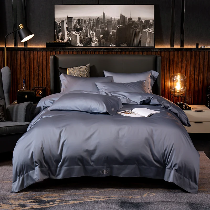 

Silky Soft Egyptian Cotton Duvet Cover Bed Sheet Set Queen King size Hotel Brief Solid Color Bedding Set Comforter Cover Set