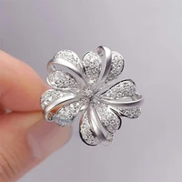 2019 high quality elegant flower shaped infinite wedding ring brilliant bud flower with zircon stone noble white ring for women