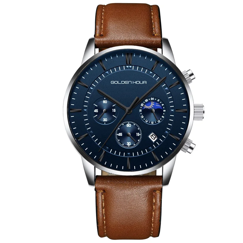 L-silver blue GOLDENHOUR роскошные брендовые мужские часы полностью стальные деловые наручные часы водонепроницаемые кварцевые мужские часы Relogio Masculino - Цвет: L-silver blue