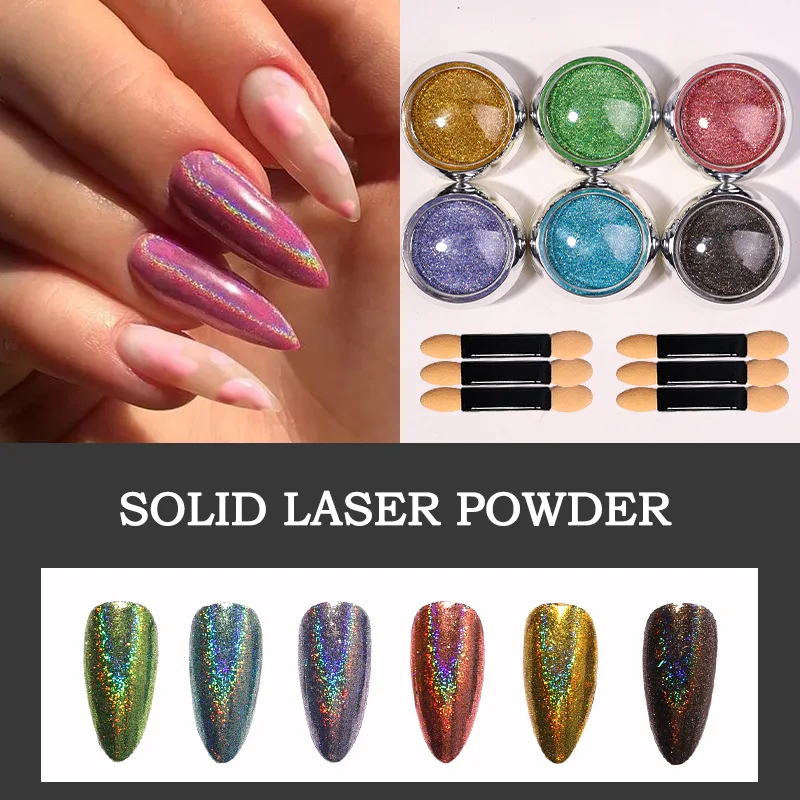 

6Pcs/set Holographic Powder on Nails Laser Silver Glitter Chrome Nail Powder DIP Shimmer Gel Polish Flakes for Manicure Pigment