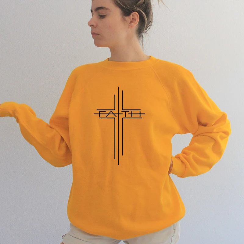 Цвет: желтый Faith Cross Графический свитер для женщин повседневный христианский пуловер с круглым вырезом толстовка Весна Осень женская одежда джемпер Топ Прямая поставка - Цвет: Цвет: желтый