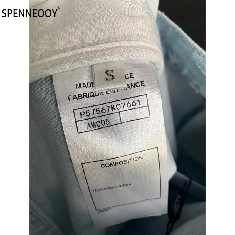SPENNYMOOR 2021New Runway Brand Summer Mini Denim Skirt Women Crystal Button Tweed Patchwork Denim Skirt