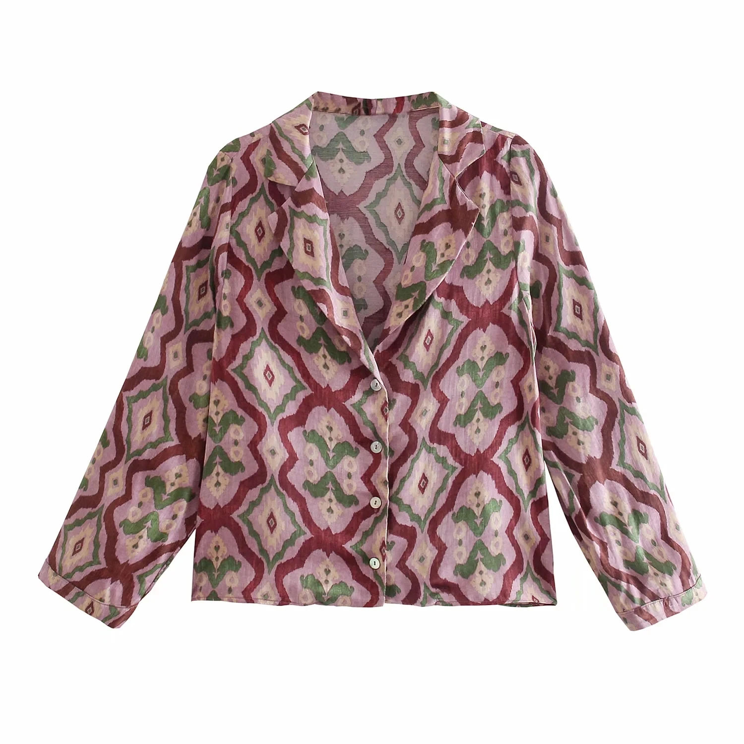 

New Spring Summer Women Retro Printing Simple Style Long Sleeve Shirt And High Waist Casual Jogging Pants Chic Tops