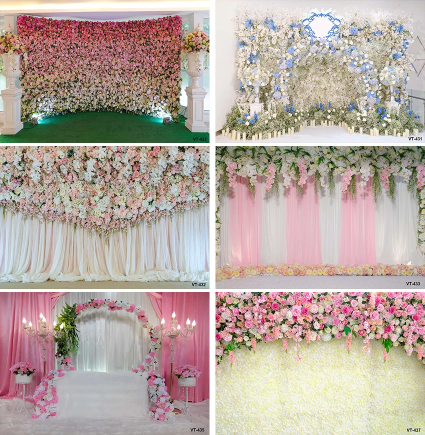 

Wedding Pink Flowers Background Wall Bridal Shower Party Lover Art Portrait Photo Valentine's Day Photography Background Banners