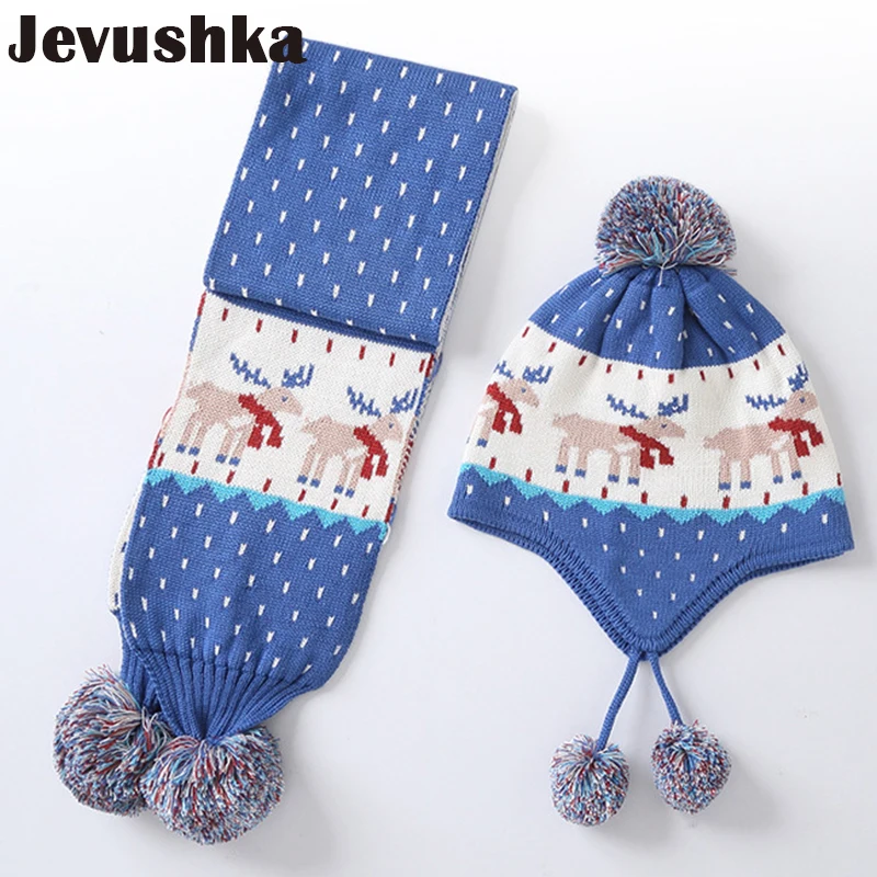 

100% Cotton Winter Baby Hat Scarf Pompom Beanie Girls Hats Knitted Bomber Baby Hat Children Christmas Hat for Girls HT061