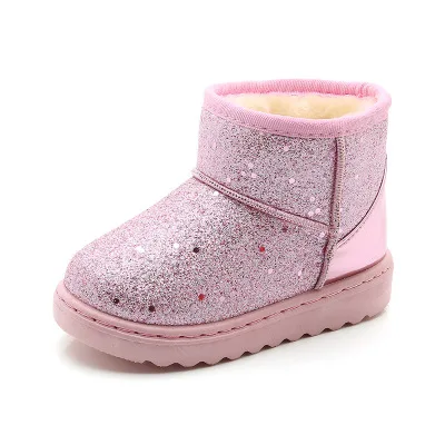 Shiny Pink Г. Новая зимняя детская обувь теплые зимние сапоги с хлопковой подкладкой для девочек детские резиновые сапоги Нескользящие замшевые сапоги для девочек - Цвет: Shiny Pink