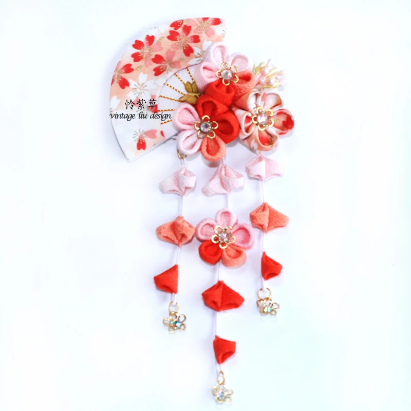 

Japanese Hair clip Kanzashi Hair ornaments Bride Step shake Hairpin Classical Barrettes Tsumami zaiku Handwork Headdress Cosplay