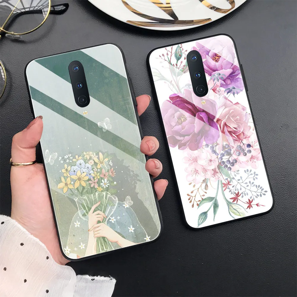 

Air Flower Case For Oneplus 8 Pro 8T 7T 7 6T 6 Nord Pro Glass Phone Cases for one plus 8 8pro 1+7 1+7t 1+8t 1+6 1+6t Cover Funda