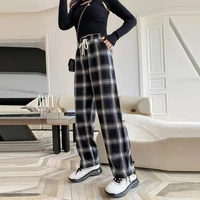 cgc 2021 autumn high waist pants for women harajuku plaid simple streetwear trousers female wide leg oversize checked pants
