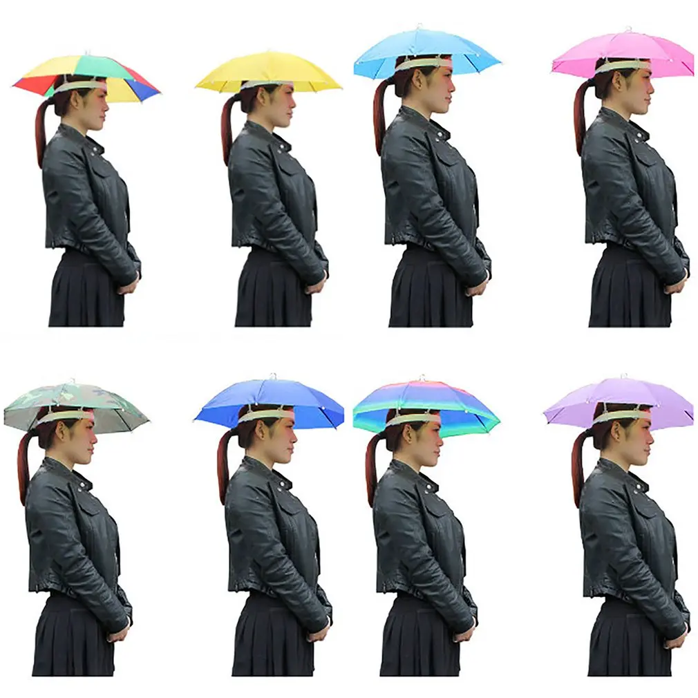 

Straight Elastic Headband Hat Umbrella Rain Fishing Umbrella Cap Pick Tea Cap Umbrella Monochrome Sun Umbrella