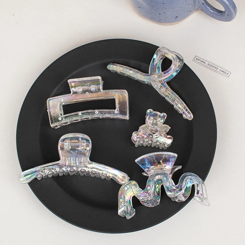 

2021 Новый зажим-краб для женщин Жесткий красочный пластиковый зажим для волос большой размер зажим для волос заколка-краб Шикарные аксессуа...