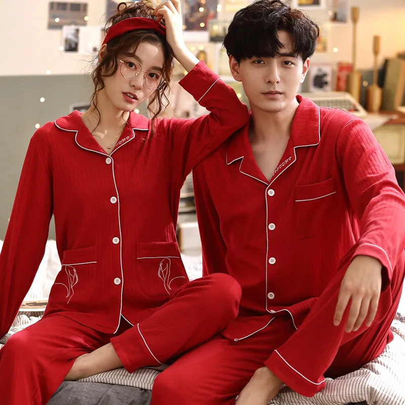 

Red home wear suit The new cotton couple men's pajamas women