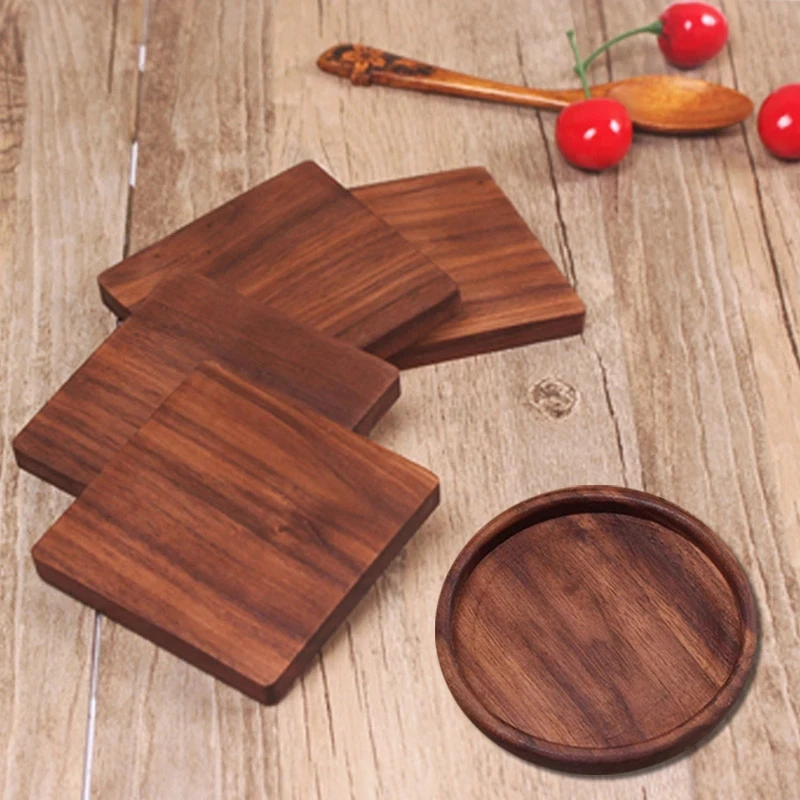 

Walnut Wood Coasters Placemats Decor Square Round Resistant Drink Mat Home Table Tea Coffee Cup Pad CF-158
