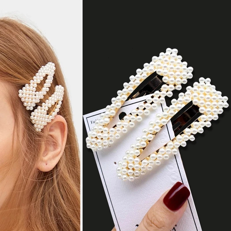 

Handmade Pearl Hairpin Women's Fashion Geometric Flower Hairpin Headdress Girl Sweet Hairpin Hair Accessories