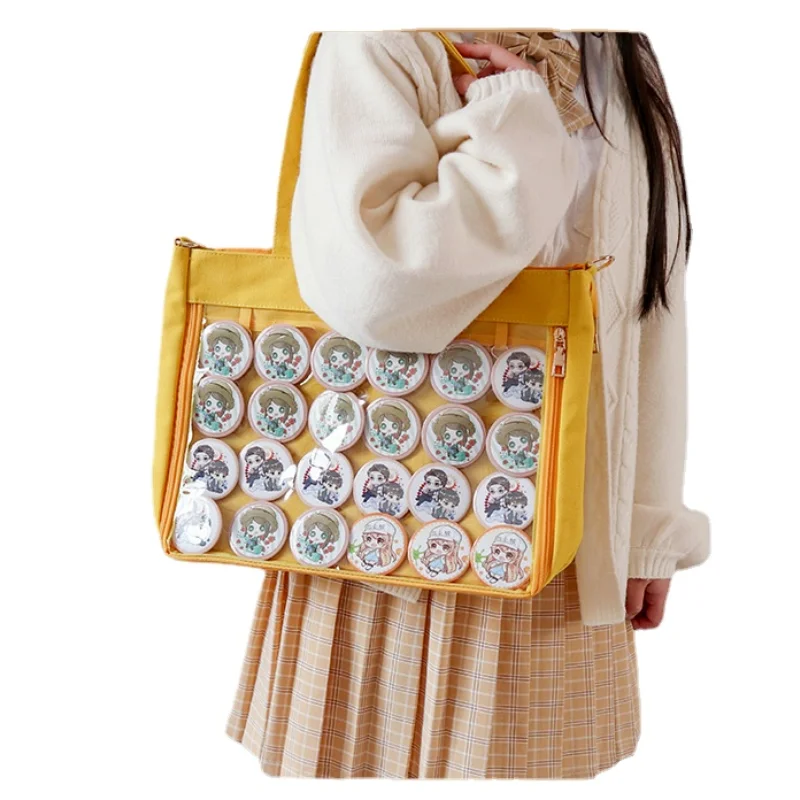 

Japanese Lolita Transparent Shoulder Bag Canvas Single Side Transparency Handbag For Dango Badge Show Ita Bag JK Cosplay