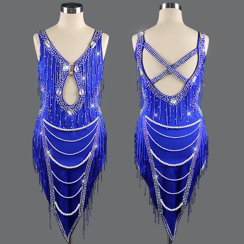 Высококачественное платье для латиноамериканских танцев с жемчугом наряды