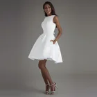 Женское вечернее платье без рукавов FOLOBE, белое вечернее платье с открытой спиной, короткое платье с лямкой на шее, вечерние платья трапециевидной формы