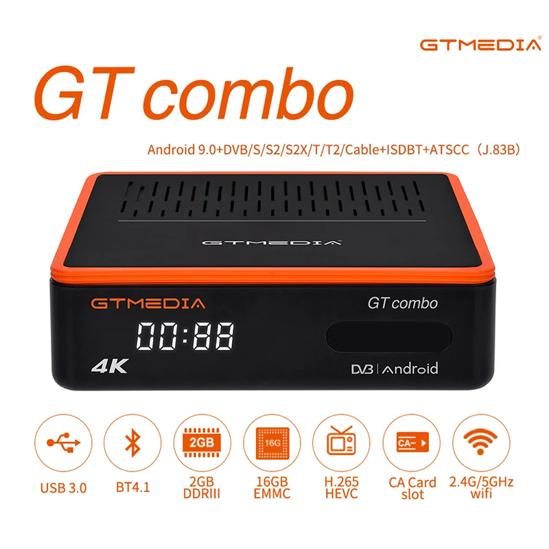 ТВ-приставка GTmedia Combo Android 9 0 спутниковый ТВ-ресивер с DVB T2/S2/SX2/T2/ATSC/ISDBT H.265 4K Смарт