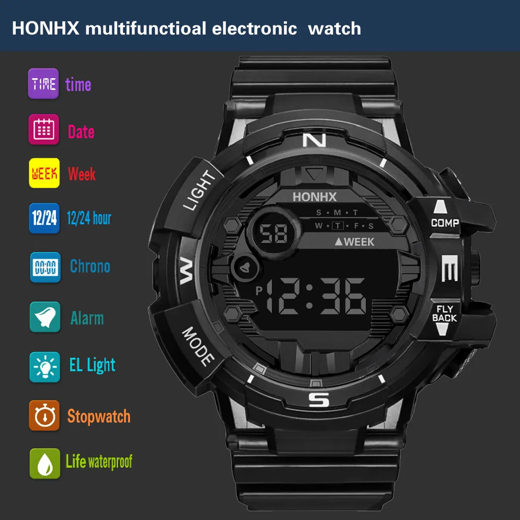 

HONHX Luxury Watch Mens Digital Led Wristwatches Date Sport Men Outdoor Electronic Watch Fitness Tracker Waterproof watch