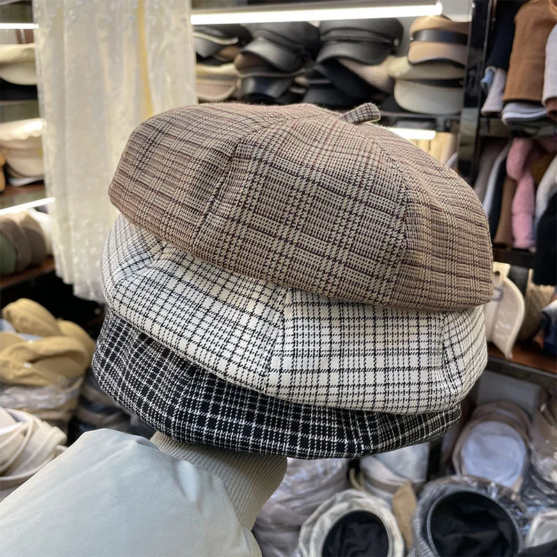 202103-MOH NEW British Style PLAID street beret hat men women Leisure painter hat