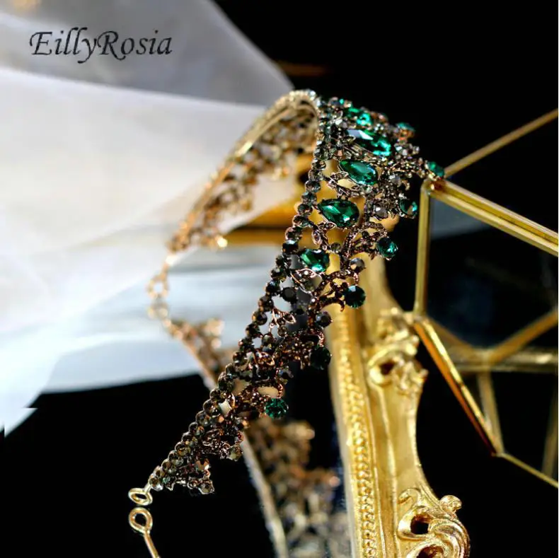 Темно зеленые кристаллы украшения для волос Стразы диадема барочная головная