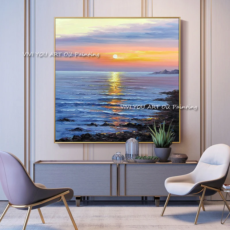 

The Hand Painted Oil Paintings Canvas Sunrise Sunshine Corridor Abstract Drawing Sea View Wall Picture Living Room Home Decor