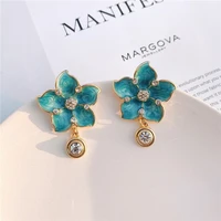 european and american korean popular simple earnail fashion floret earrings with green petal earrings pendant