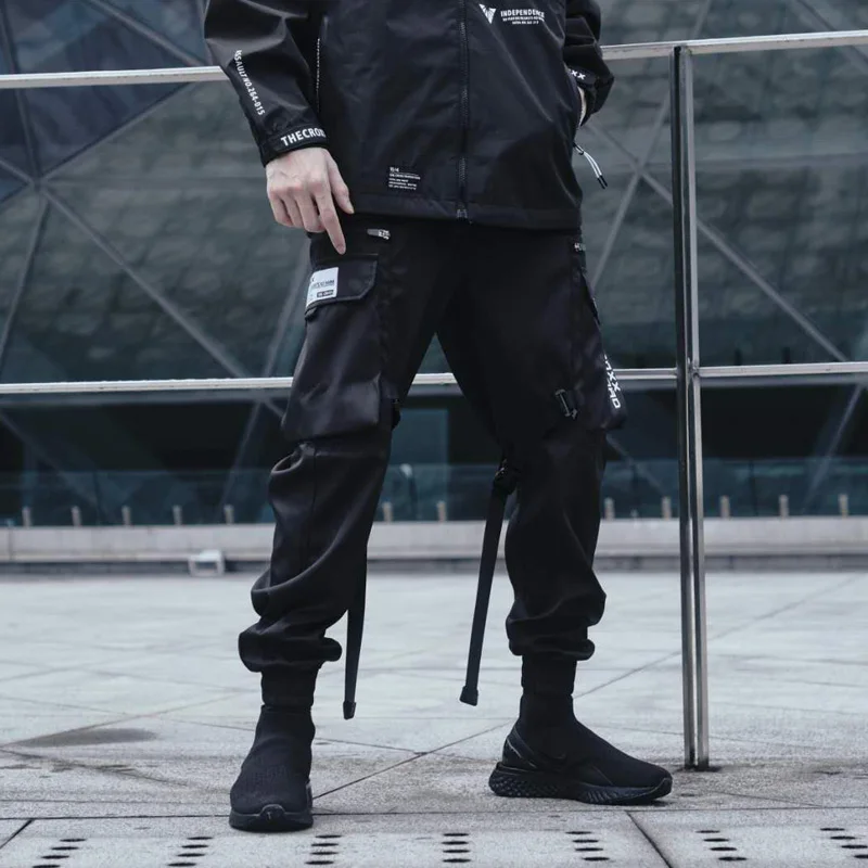 Брюки-карго CROXX Techwear мужские черные штаны с завязками на талии Джоггеры в стиле