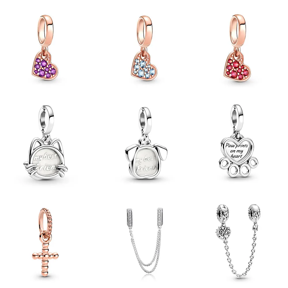 

925 Sterling Silver Pendant Crystal Heart Diy Cart Dog Beads For Original Pandora Charms Women Bracelets & Bangles Jewelry