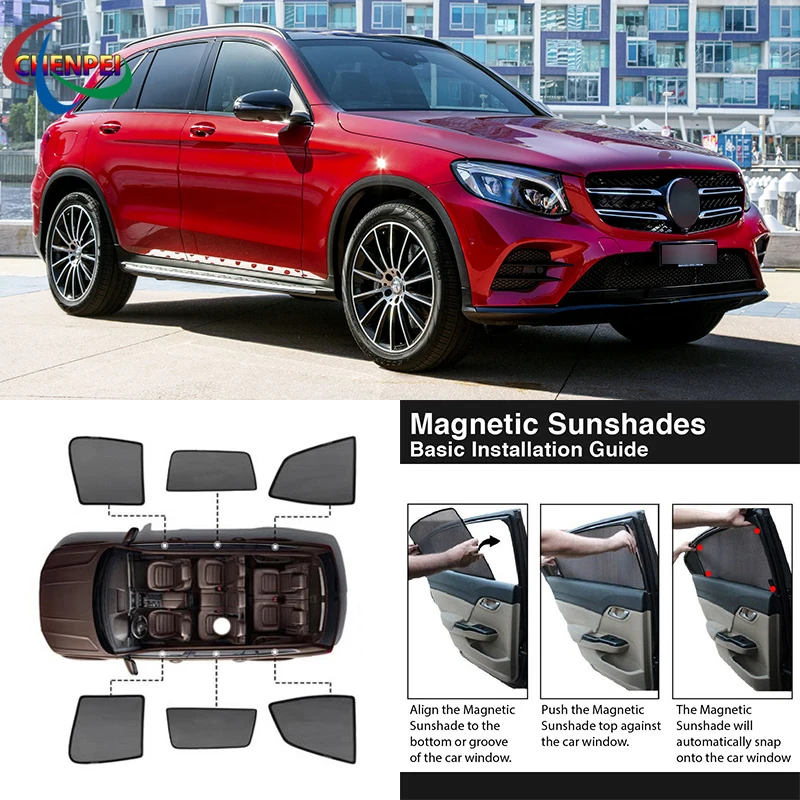 For Mercedes Benz GLC Car Full Side Windows Magnetic Sun Shade UV Protection Ray Blocking Mesh Visor Car Decoration Accessories