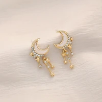 14k star moon shell dangle stud earrings sweet tassel mosquito coil ear clip no pierced ears female light luxury wedding jewelry