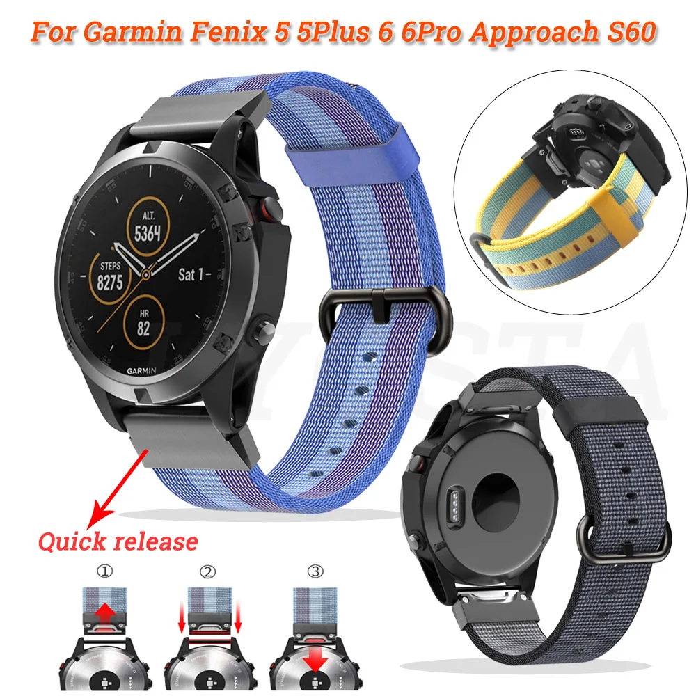 

22mm Sport Nylon Watchband For Garmin Fenix 6X 6 Pro 5X 5 Plus 935 Approach S60 Quatix5 Wrist Strap EasyFit Quick Release Correa