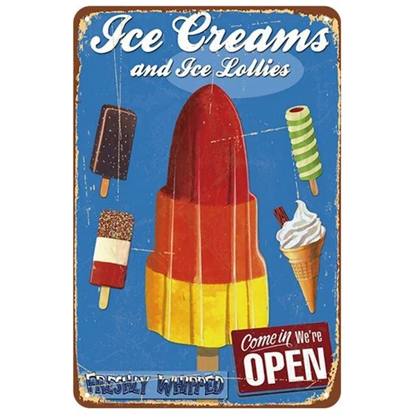 

Ice Cream Plaque Metal Vintage Tin Sign Pin Up Shabby Chic Decor Metal Signs Vintage Bar Decoration Metal Poster Pub Metal Plate