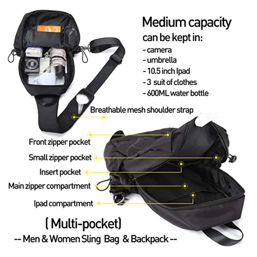 Sling Bag Chest Shoulder Backpack Crossbody Bags for Men Women Travel Outdoors Business