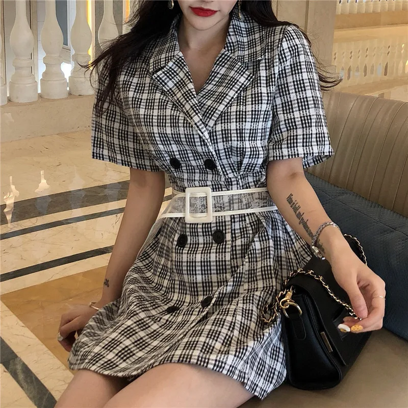 Мини платье женское с коротким рукавом милый приталенный сарафан в стиле