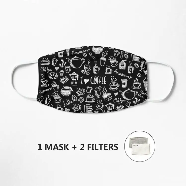 

I love Coffee (Black and White version) Mask Print Washable Facemask Half Face Mouth Mark Cospaly Party Adults Cotton