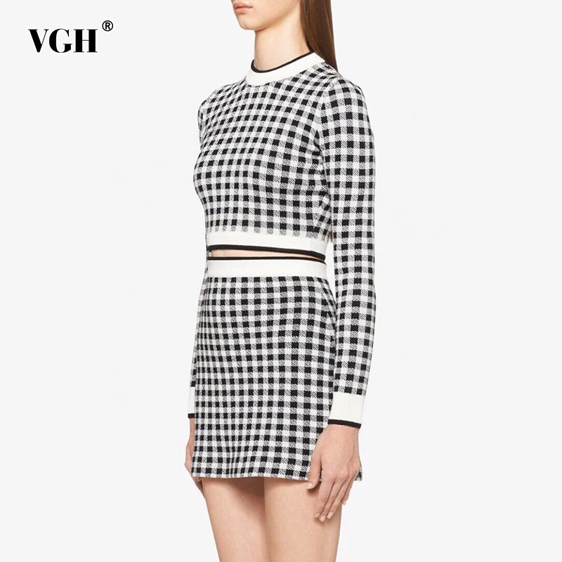 Женский комплект из двух предметов VGH винтажный клетчатый топ с круглым вырезом и