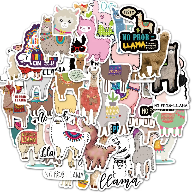 

10/30/50PCS Cute Animal Grass Mud Horse Alpaca Graffiti Waterproof Stickers Suitcase Laptop Stickers Decorative Toys Wholesale