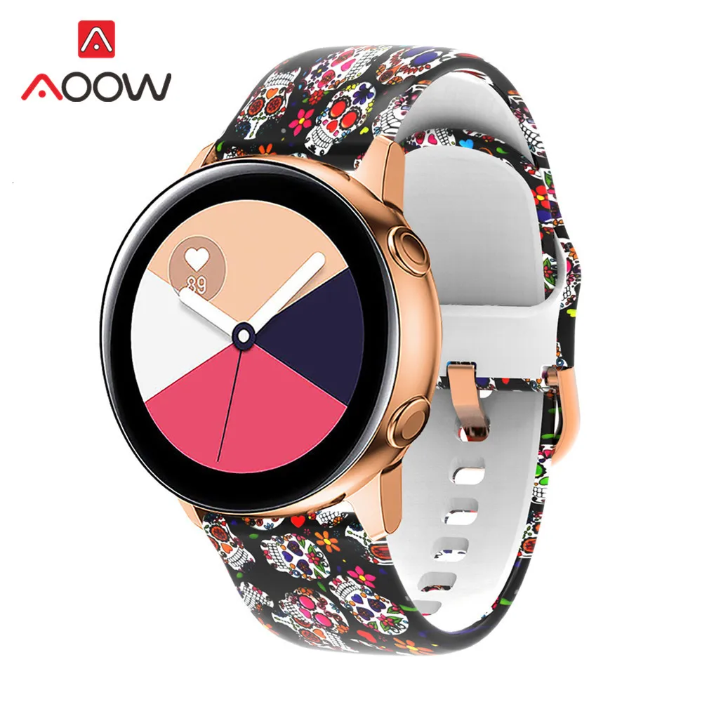 20 мм силиконовый ремешок для часов с принтом для samsung Galaxy Watch Active 42 мм gear Sport S2 Garmin Amazfit браслет ремешок Correa
