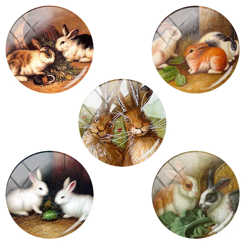 

TAFREE Cute Rabbits With Flowers 12mm/15mm/16mm/18mm/20mm/25 mm Glass Cabochon Dome Picture for DIY Keychain Charms TX720