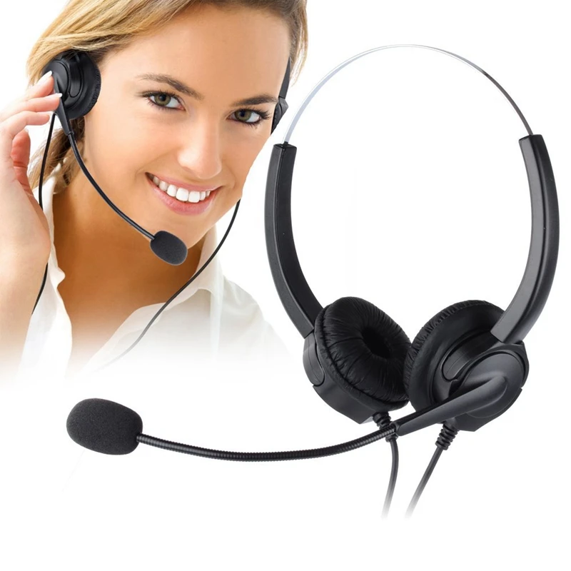 

4-Pin RJ9 Hands-Free Call Center Noise Cancelling Corded Binaural Headset Headphone with Mic for Desk Telephone