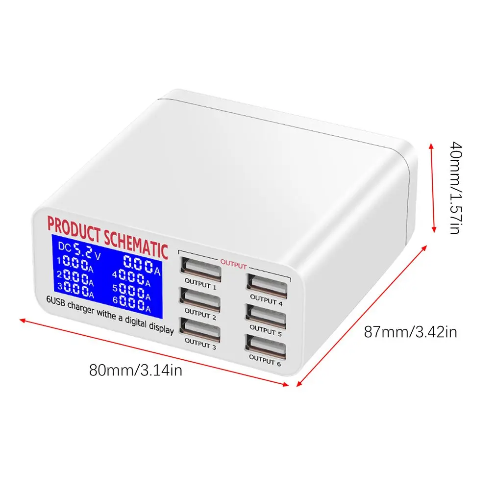 

Hot Sale LCD Multi Fast USB Charger Charge Multiple 6-Port USB Phone Charging Station Universal USB HUB Smart Charger