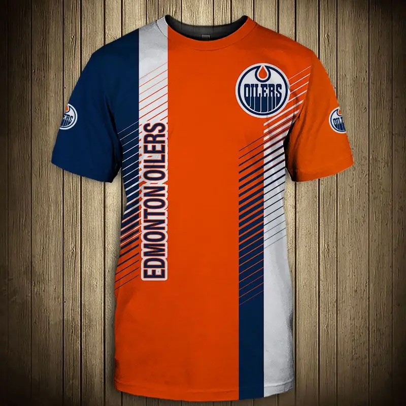 

Edmonton fashion casual men Oilers t-shirt Fun striped graffiti letter printing cool tops