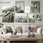 Картина на холсте с изображением деревянного дома, Скандинавская природная фотография и печать оленя, настенный плакат, настенные картины, декор для гостиной