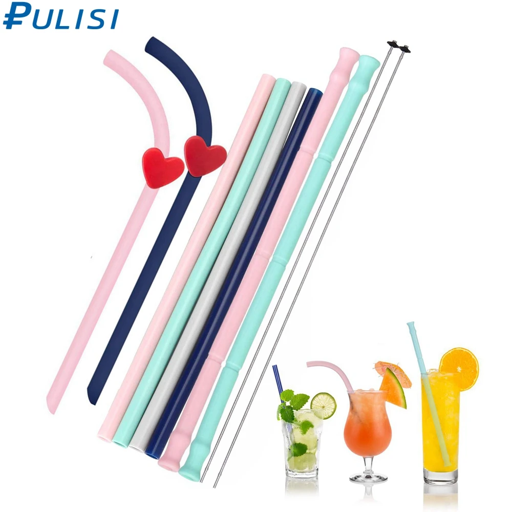 Соломинки PULISI 9 8 дюйма большого размера многоразовые силиконовые соломинки для