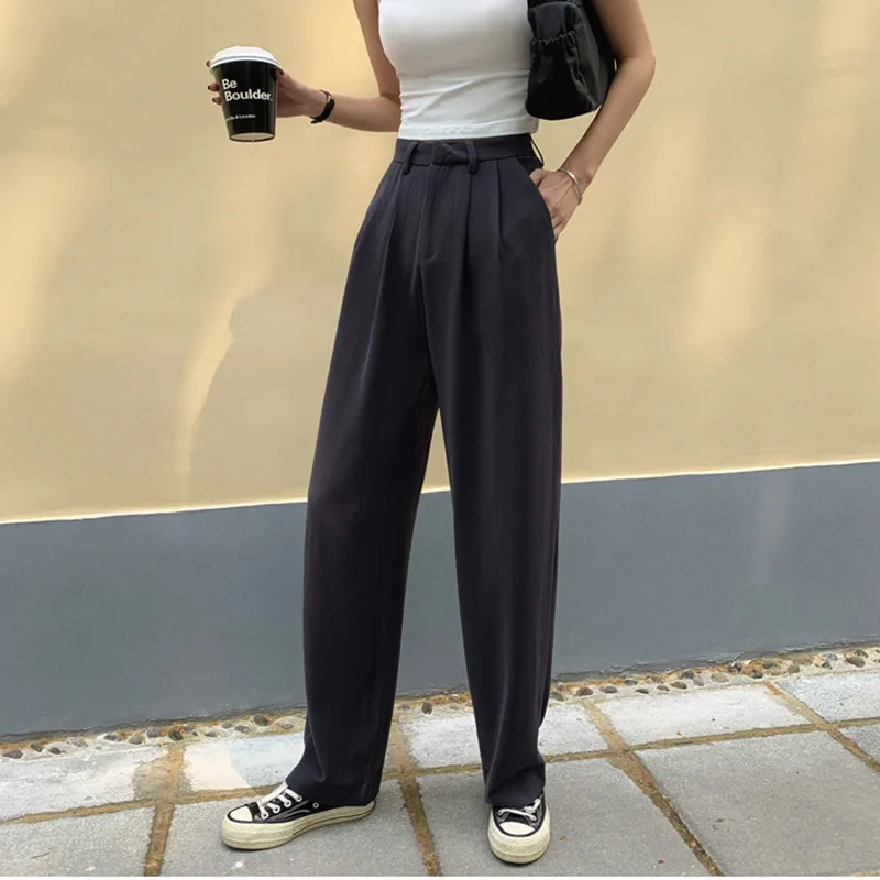 

New style commuter style trousers high waist suit pants loose long straight wide leg pants